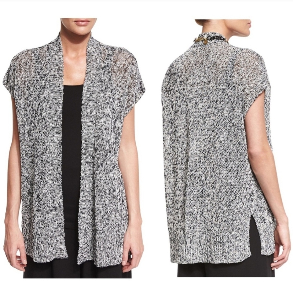 Eileen Fisher Cardigan Melange Organic Linen Cotton Grain Twist Open Sz M Multi